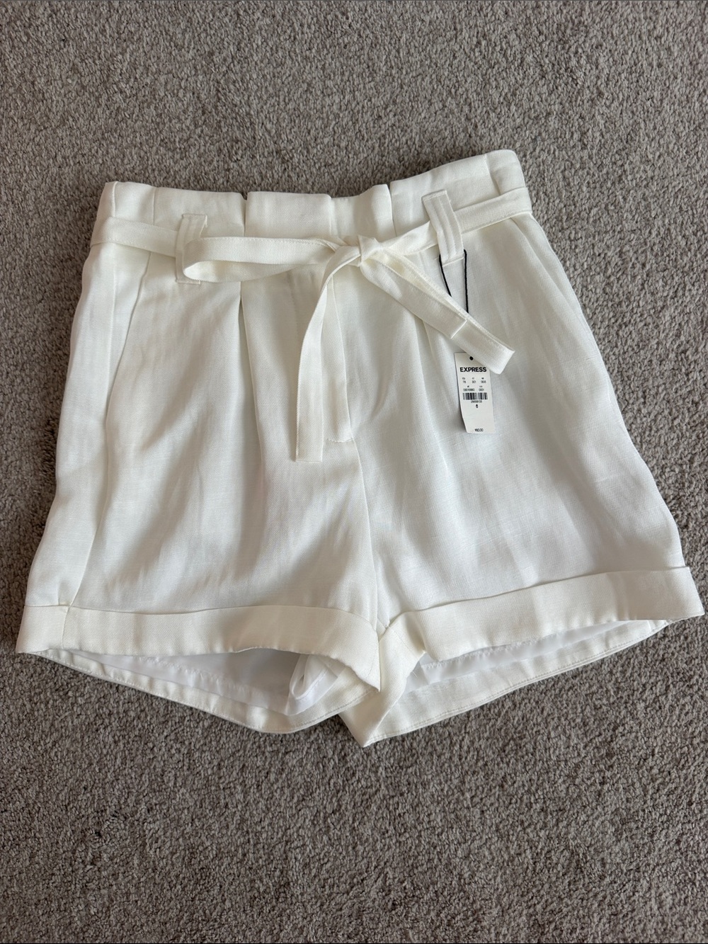 Express Cream High-Waist Tie-Belt Shorts